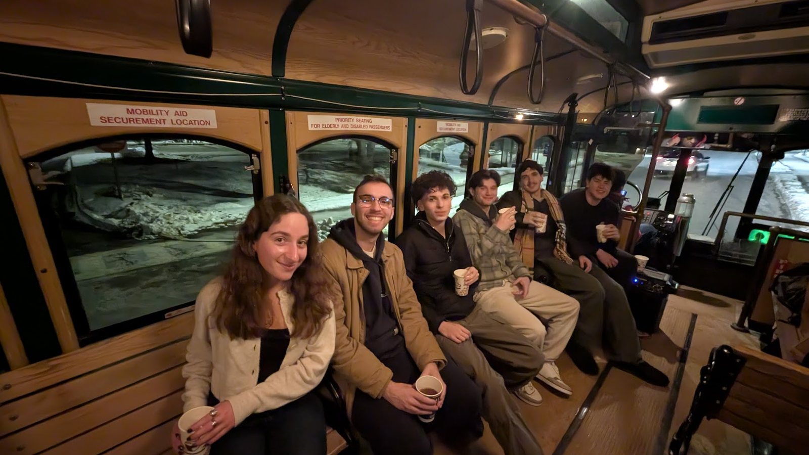 Students on the hot cocoa trolley ride