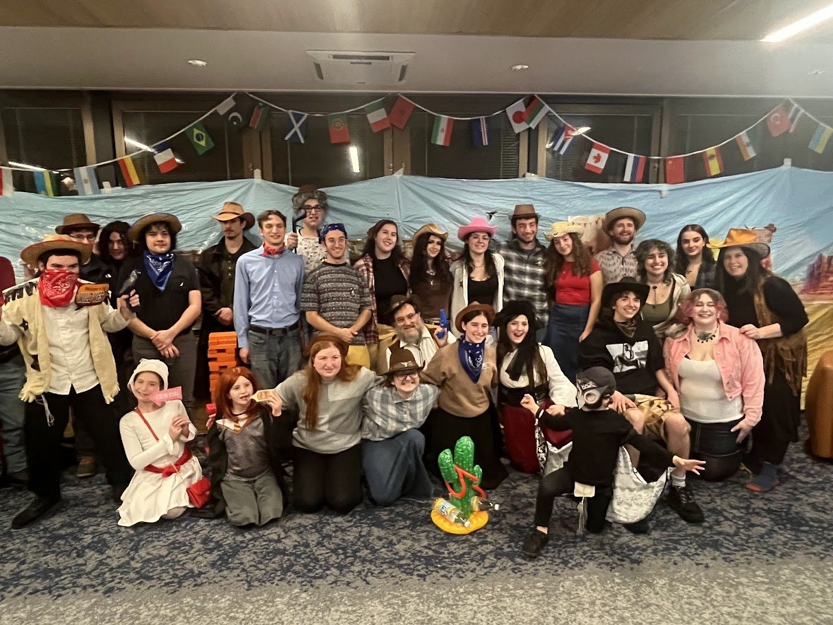 Students in costume at the Purim party