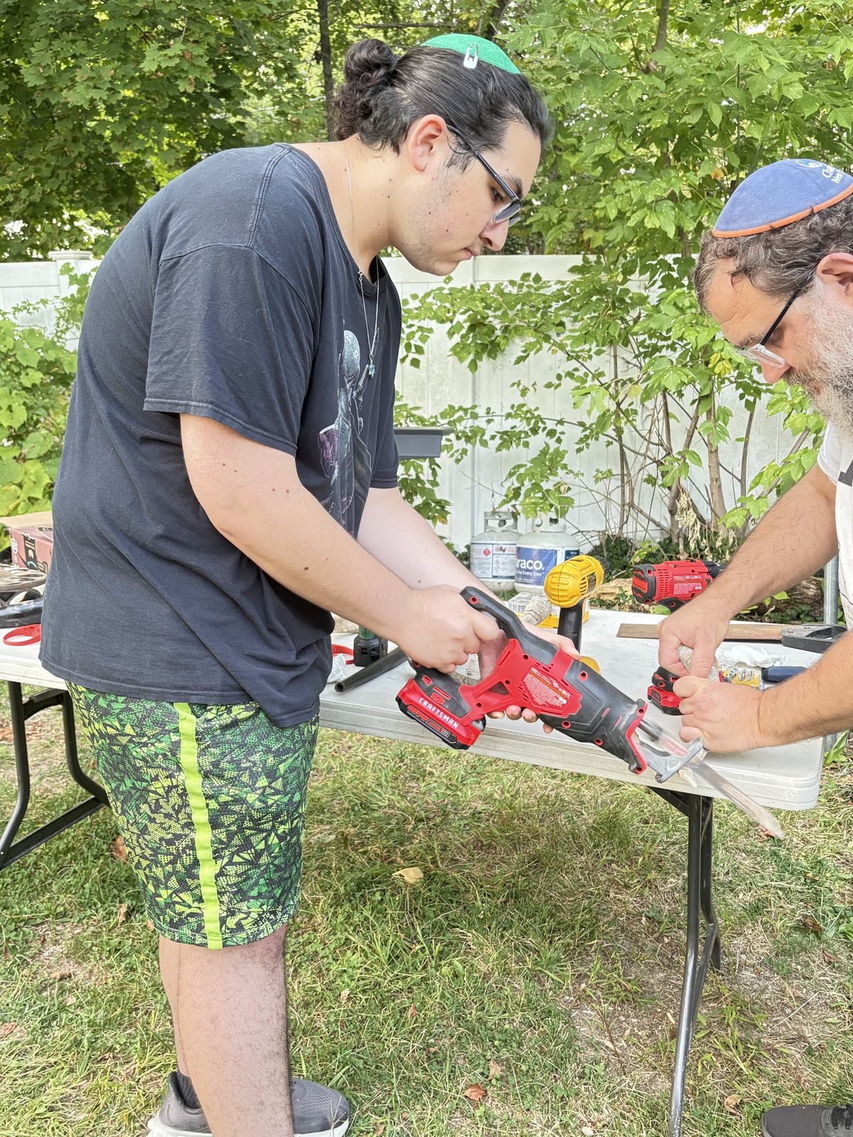Students making their own shofar at the Shofar Factory